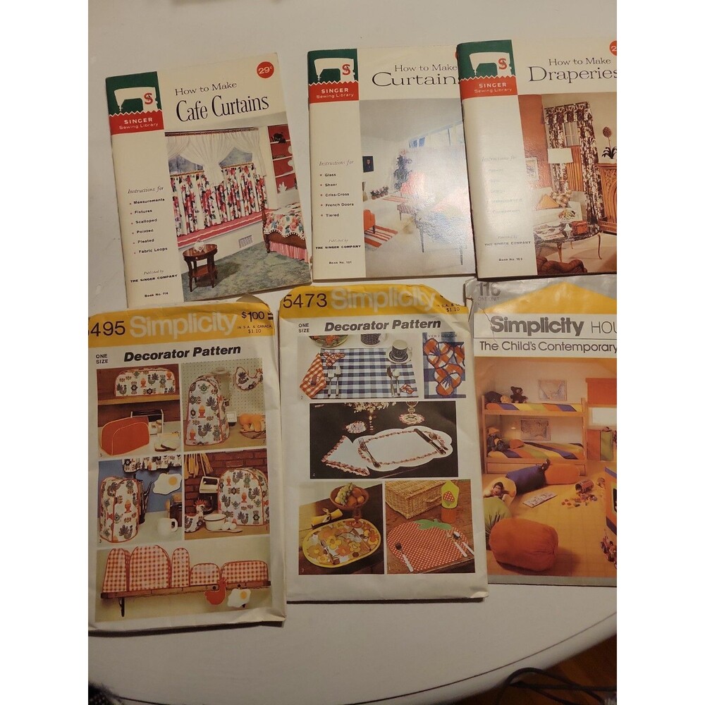 6-Simplicity Home Patterns And Singer Curtain Instructions- Vintage, Retro 1970s